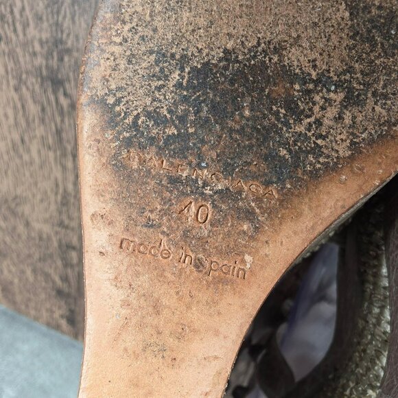 Balenciaga Arena Espadrille Wedges Sandals 10 Taupe Grey Studded Leather Raffia - Picture 13 of 16